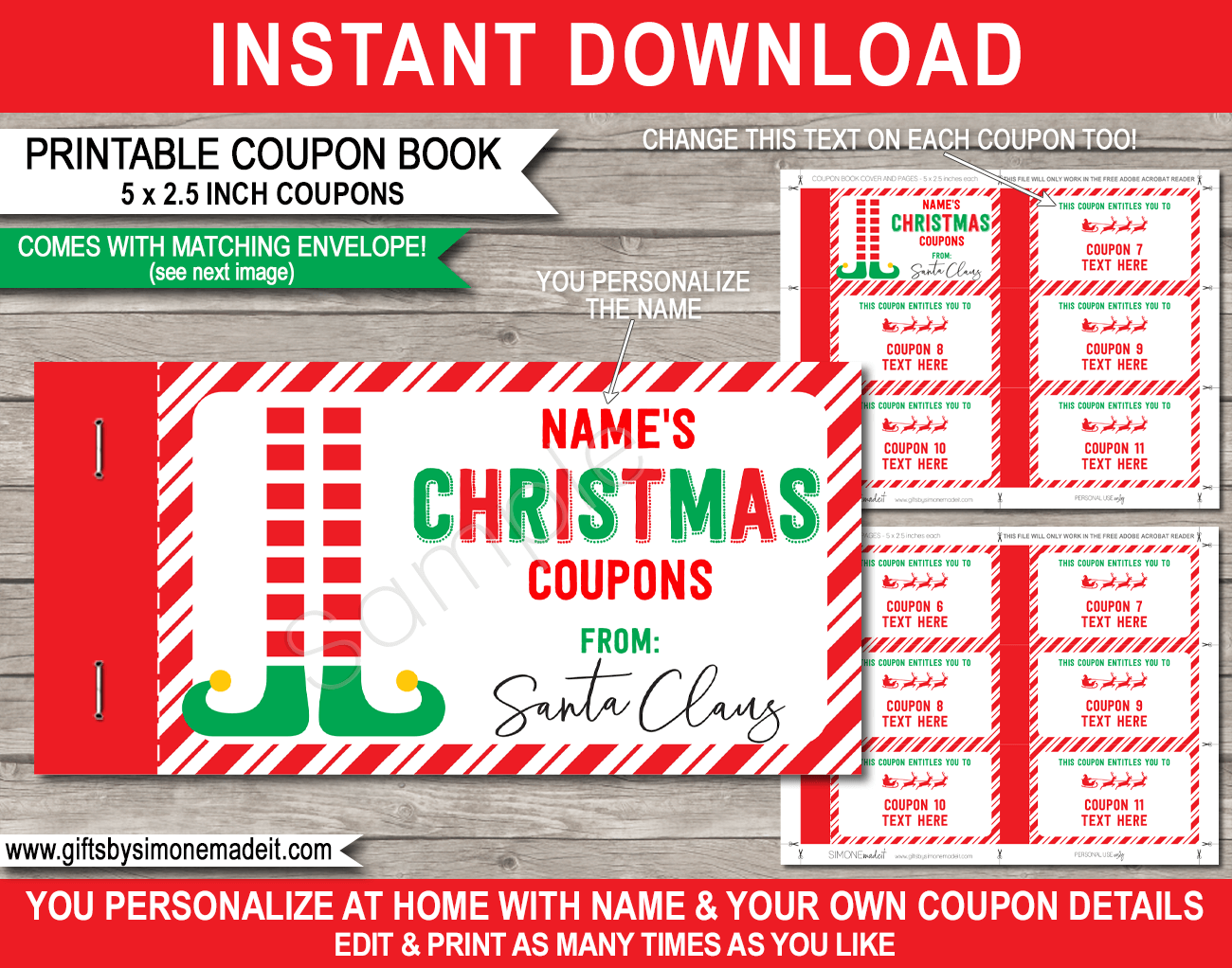 DIY Christmas Coupons Book Template Printable Personalized Vouchers