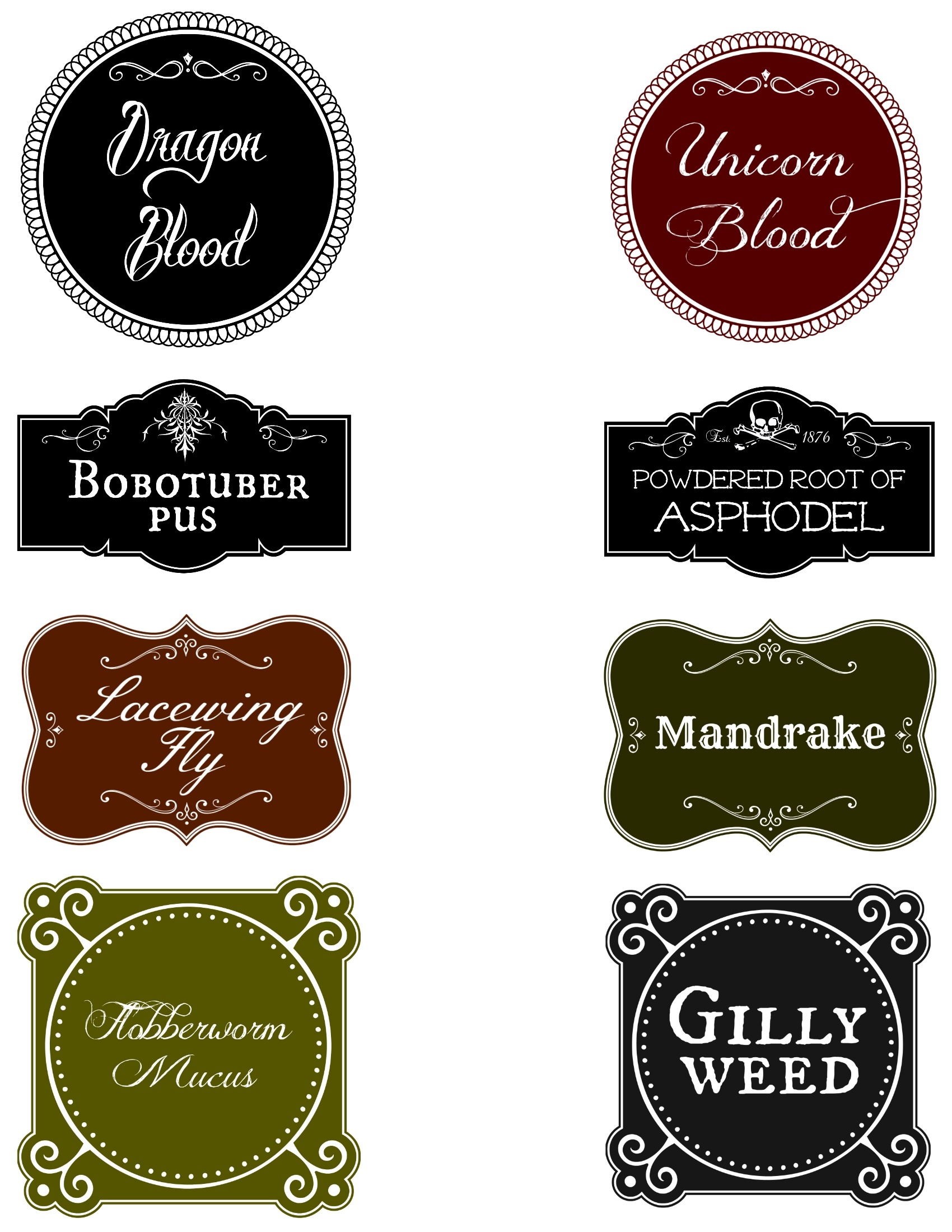 Free Printable Potion Labels