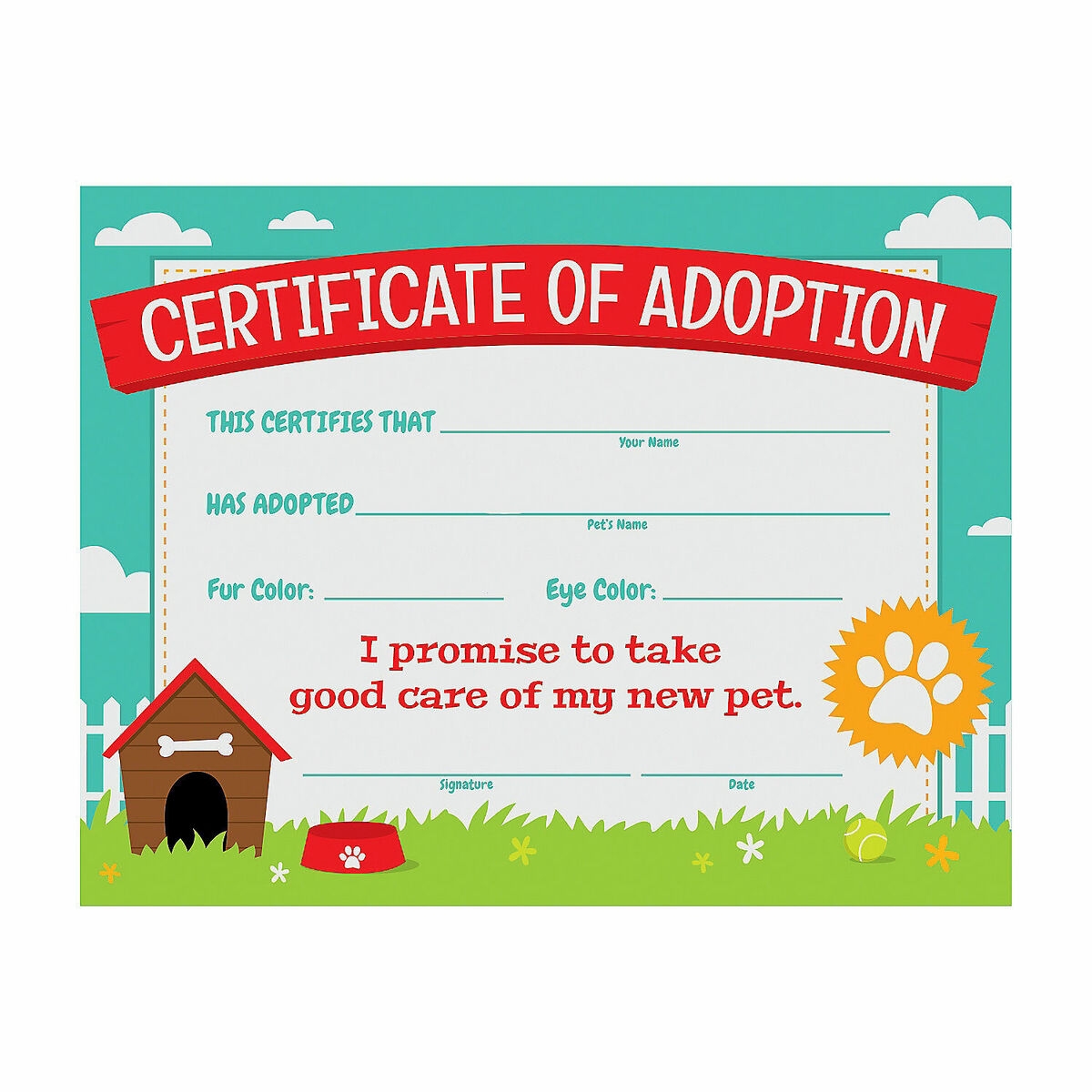Free Printable Dog Adoption Certificate