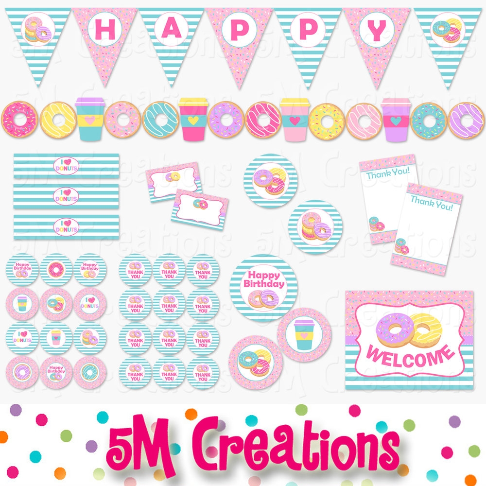Donuts And Pajamas Birthday Party Printable Decorations Instant Download 5M Creations Blog