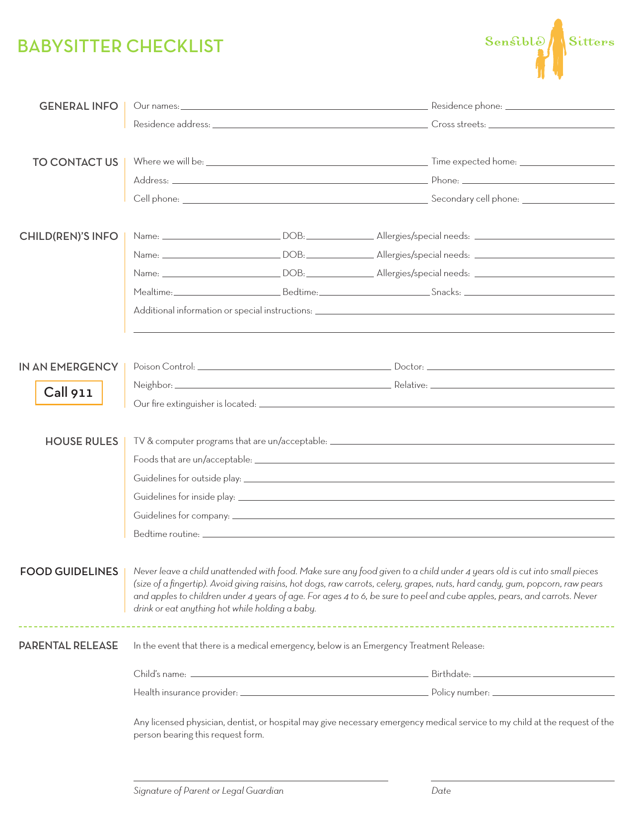 Download Babysitter Checklist Template Excel PDF RTF Word FreeDownloads