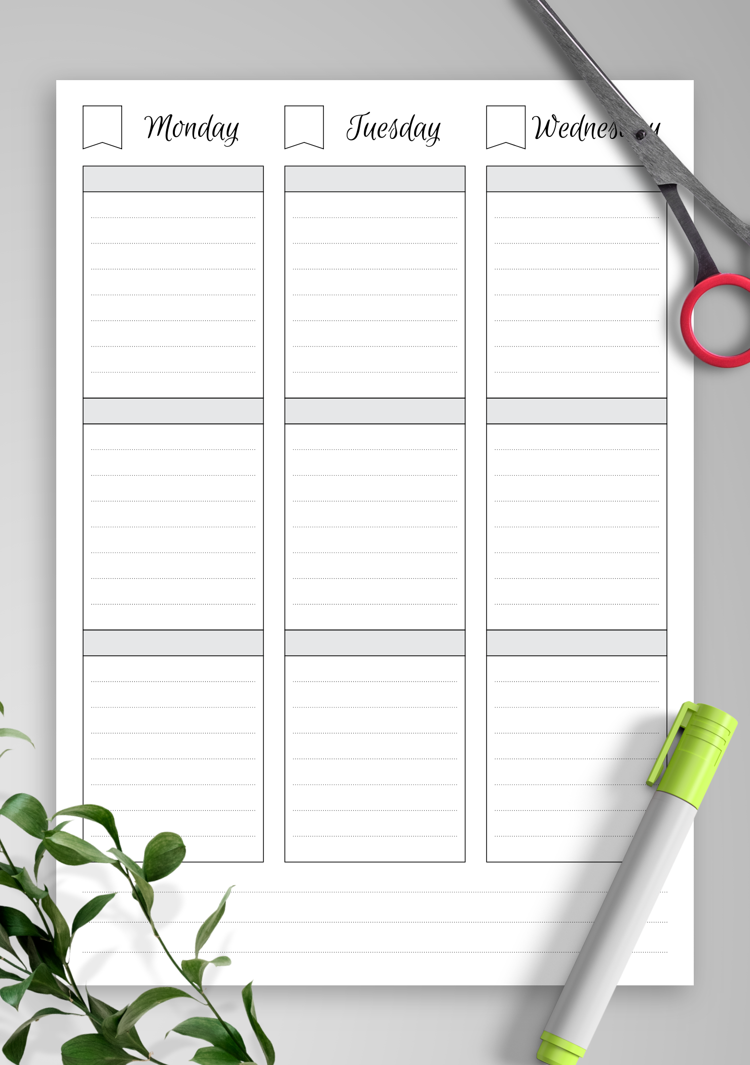 Undated Planner Printable Horizontal Free
