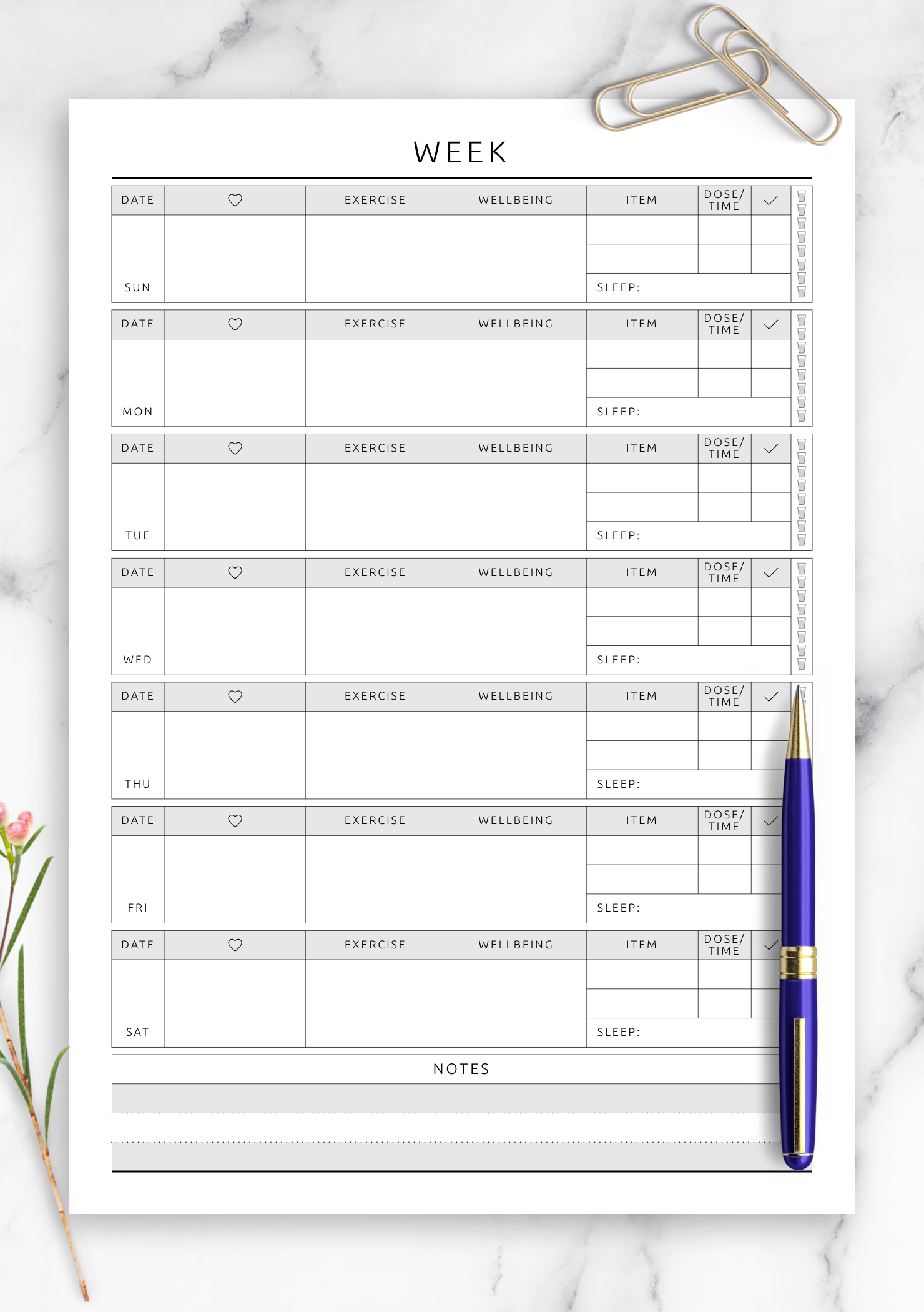 Free Fitness Planner Printables