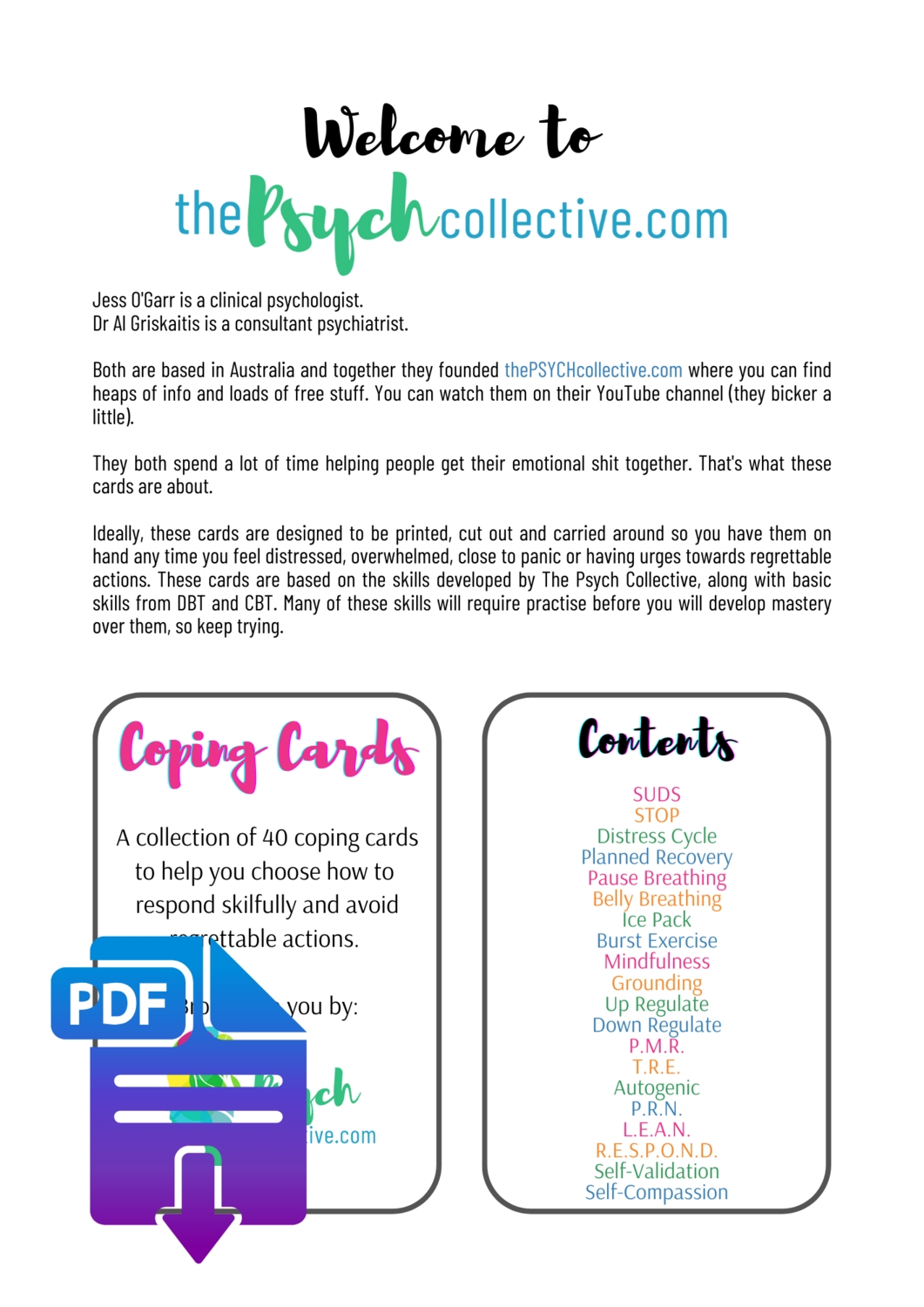 Downloadable Coping Cards 40 Skills Distress Resources