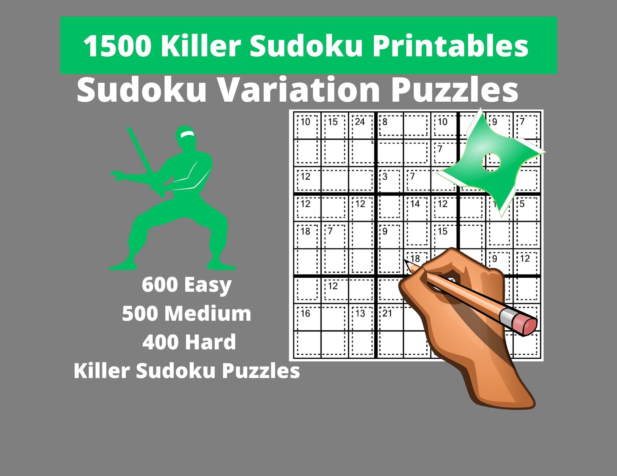 Easy Medium And Hard Killer Sudoku Puzzles Printable PDF Bundle Of 1500 Sudoku Variation Puzzles With Answers Instant Download Etsy