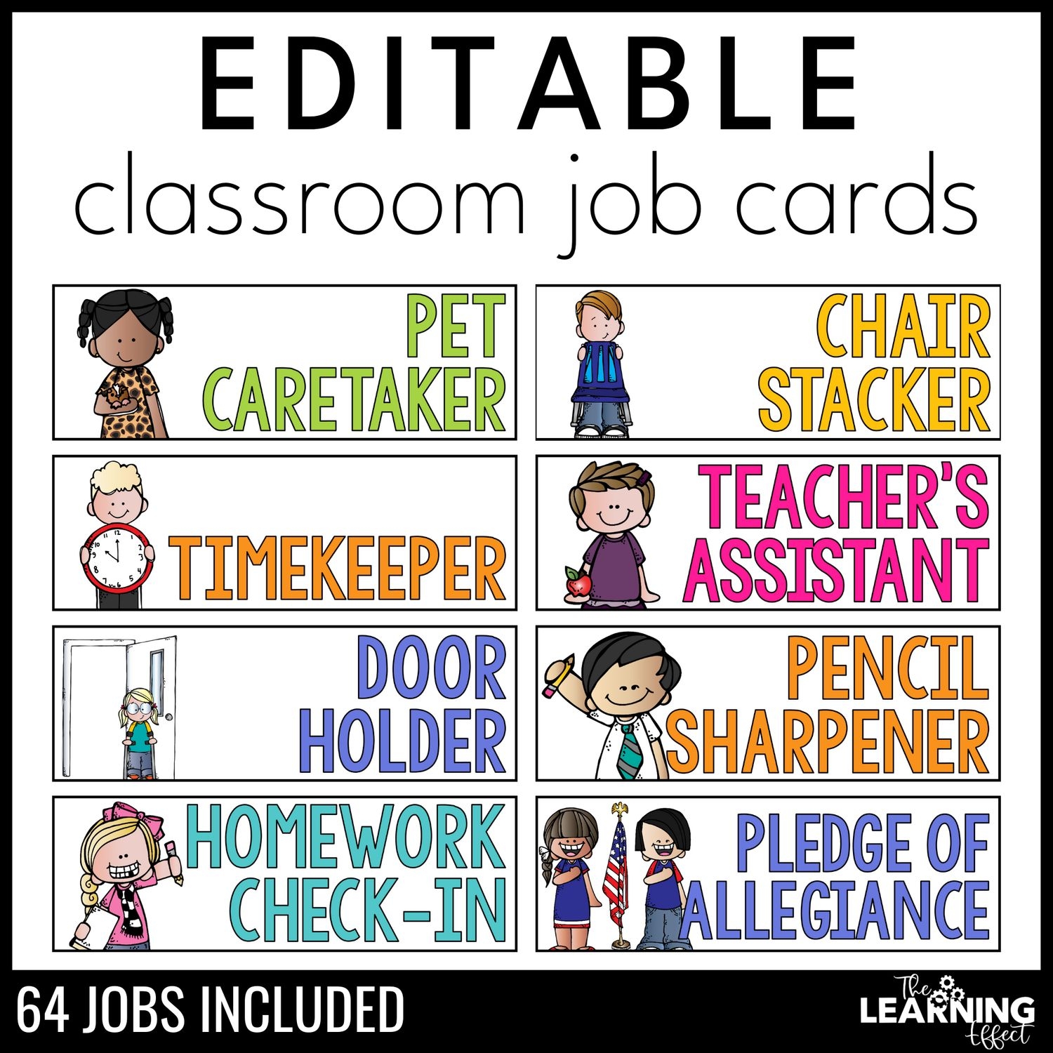 Editable Classroom Job Cards For Elementary Students