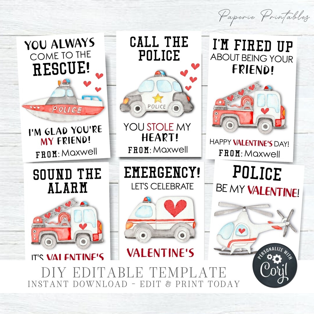 Free Fire Truck Valentine Printables