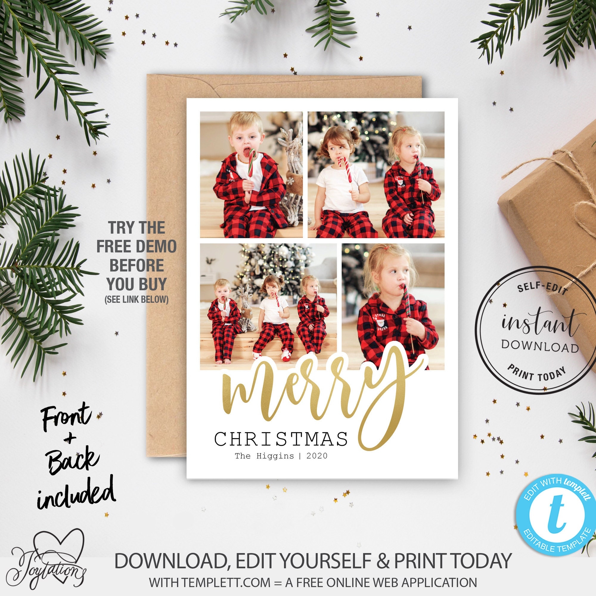 Editable Photo Christmas Card Template Instant Download Photographs Pictures Holiday Card Photos Portrait Greeting Card 4M Etsy