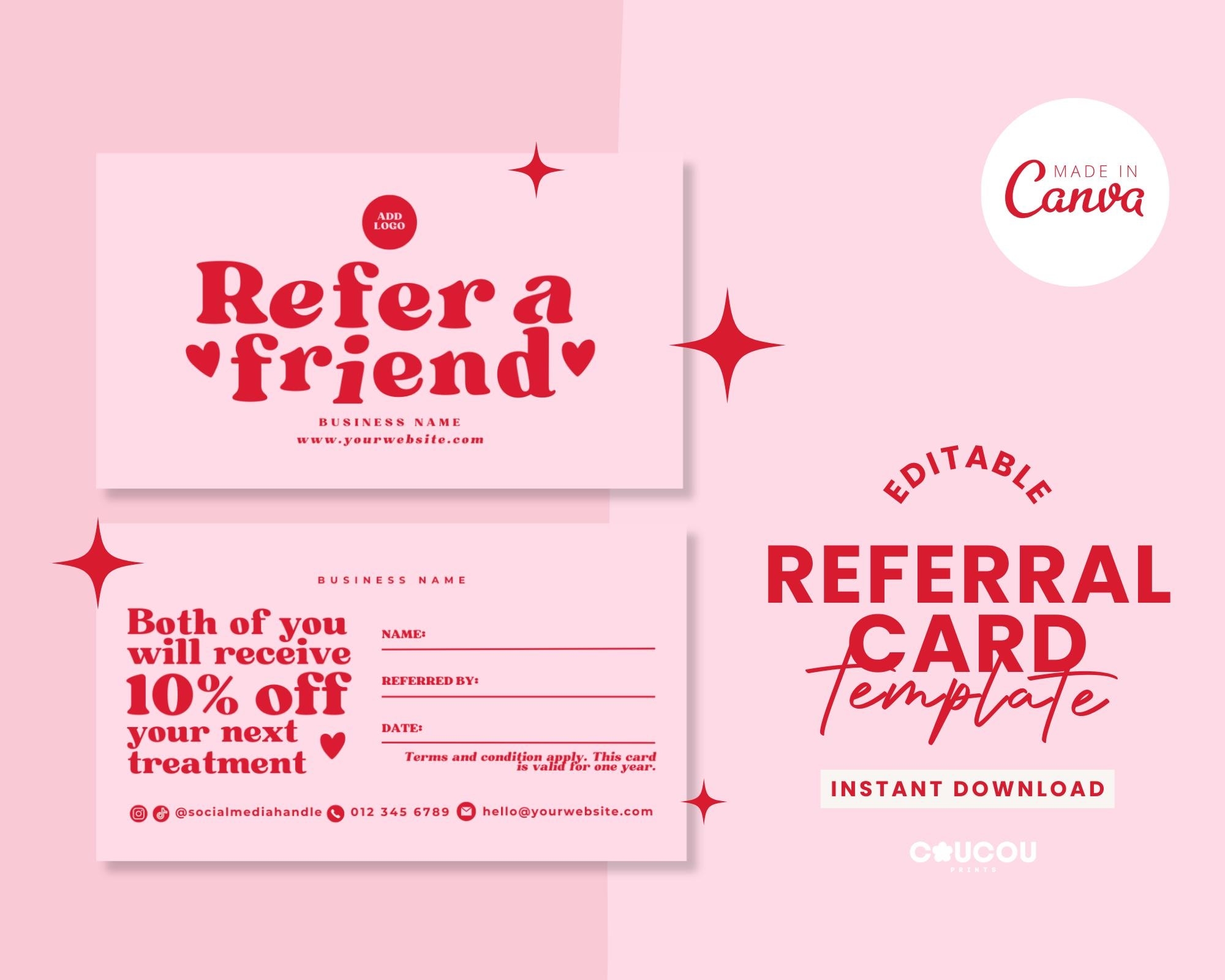 Editable Referral Card Template Refer A Friend Template Customer Loyalty Rewards Card Printable Salon Client Referral Card Canva Sofi Etsy