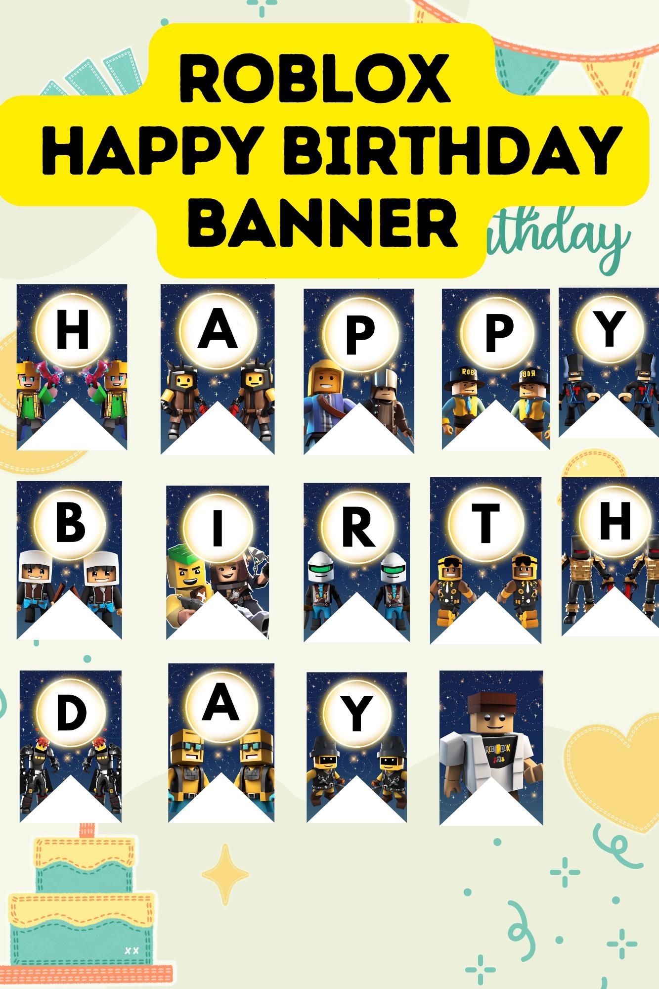 Editable Roblox Happy Birthday Banner Printable Banner Instant Download Kids Birthday Party Etsy