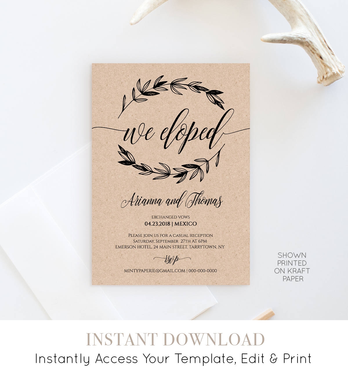 Elopement Announcement Template Wedding Elope Invitation Printable We Eloped We Eloped Instant Download Fully Editable DIY 023 102EL Etsy