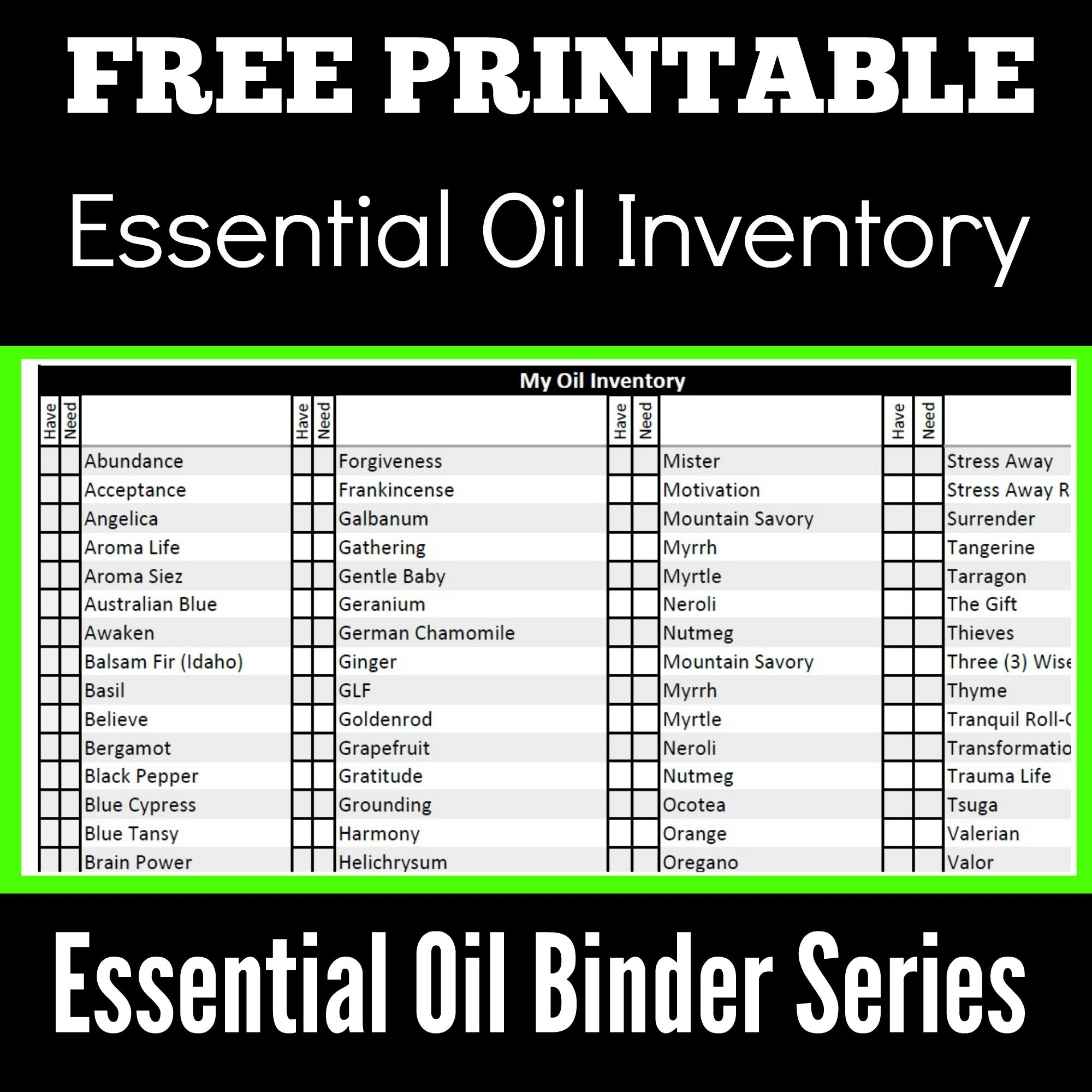 Essential Oil Binder Series Part I Essential Oil Inventory