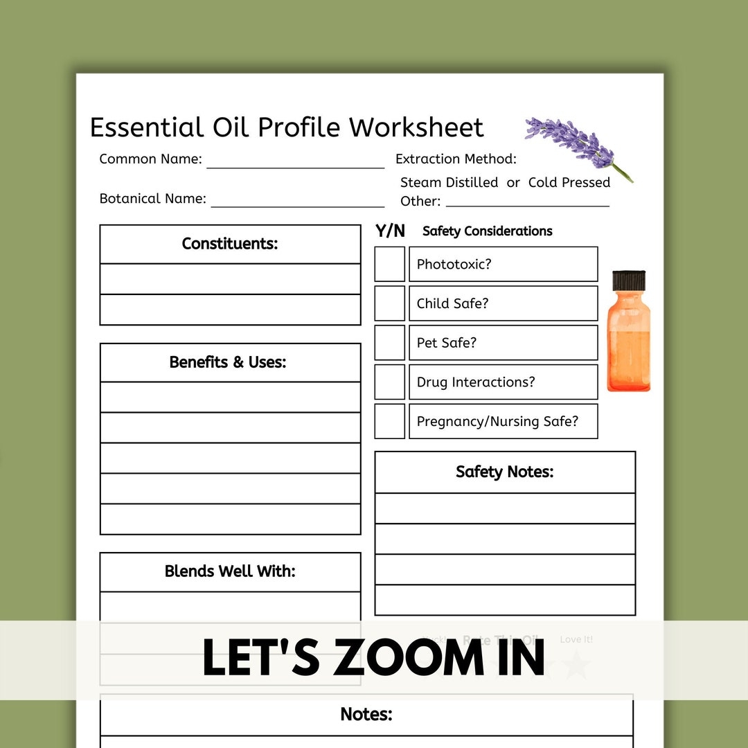 Essential Oil Profile Worksheet Essential Oil Data Sheet Essential Oil Journal Sheet Essential Oil Printable Etsy
