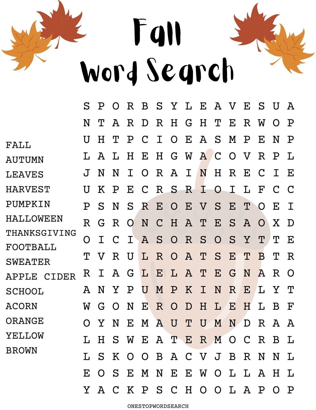 Free Printable Fall Word Searches