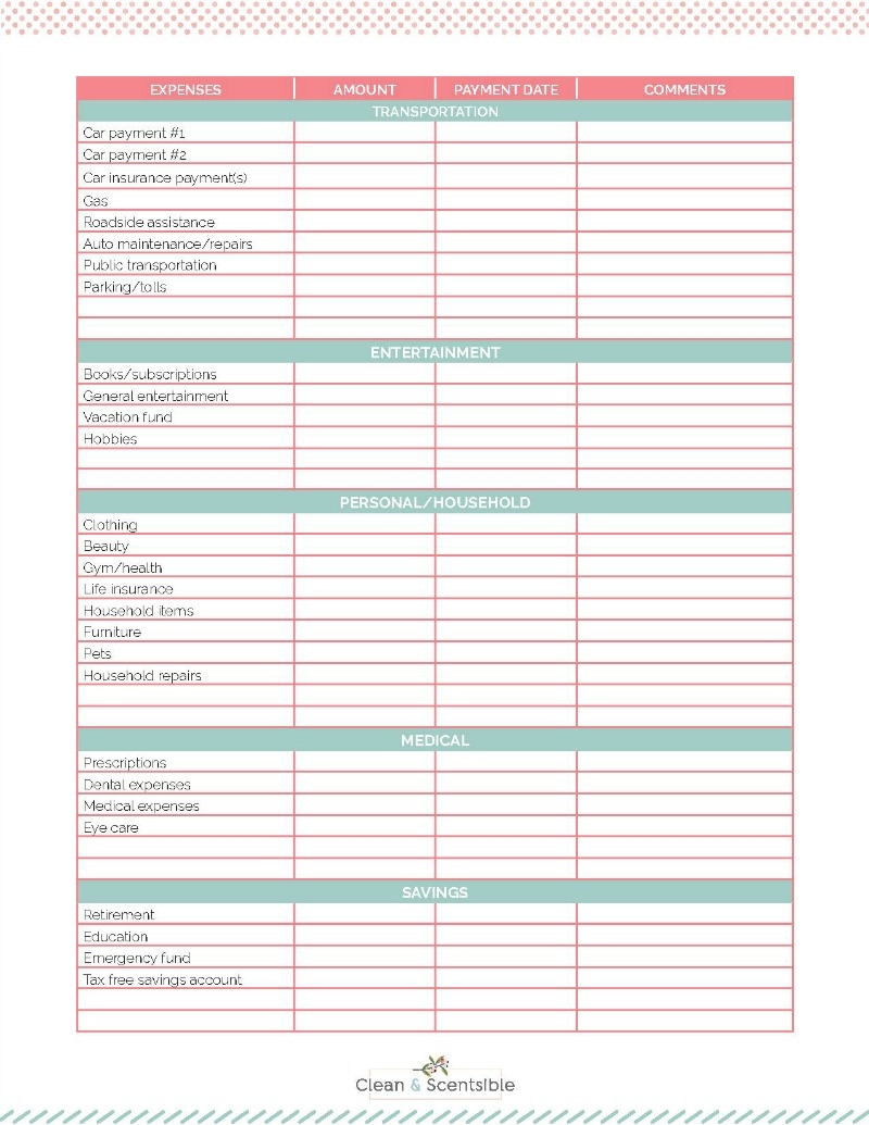Family Binder Budgeting Printables Clean And Scentsible
