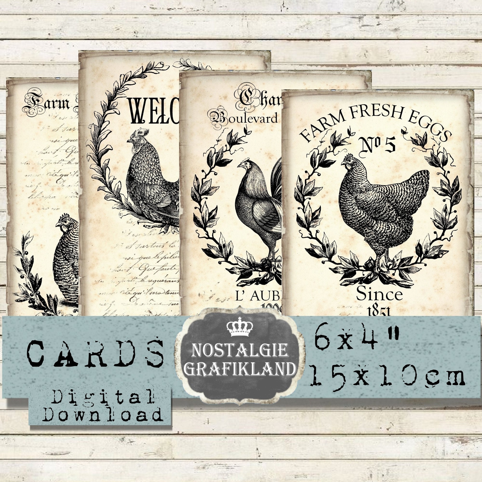 Farm Digital Cards Hen Chicks Poulet Chicken Eggs Nest Rooster Printable 6x4 Inch Instant Download Digital Collage Sheet D277 Etsy