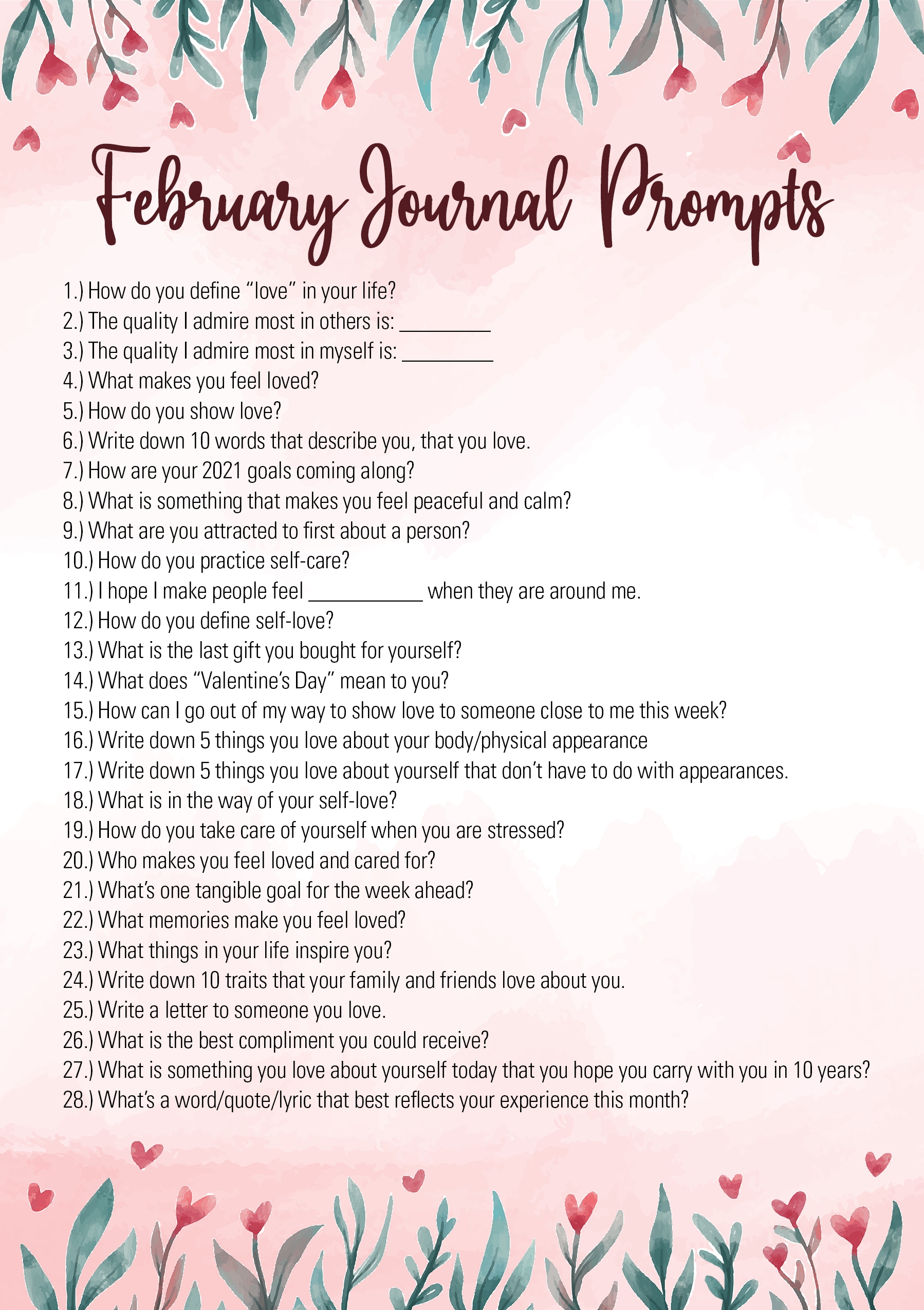 February 2021 Journal Prompts I IMAGINE blank 