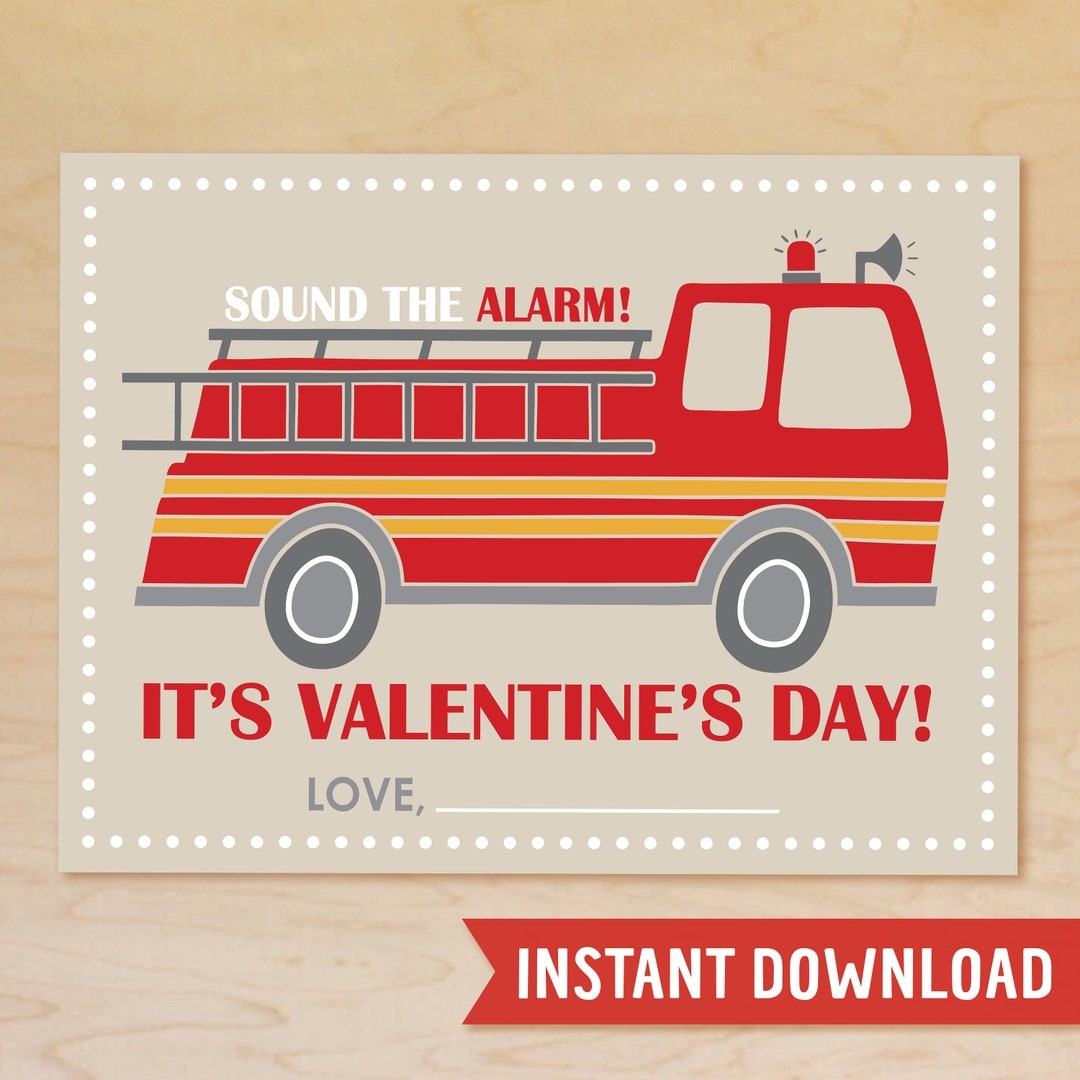 Firetruck Valentine INSTANT DOWNLOAD Classroom Valentine Cards Fire Truck School Valentines Printable Fire Engine Valentine Firefighter Etsy