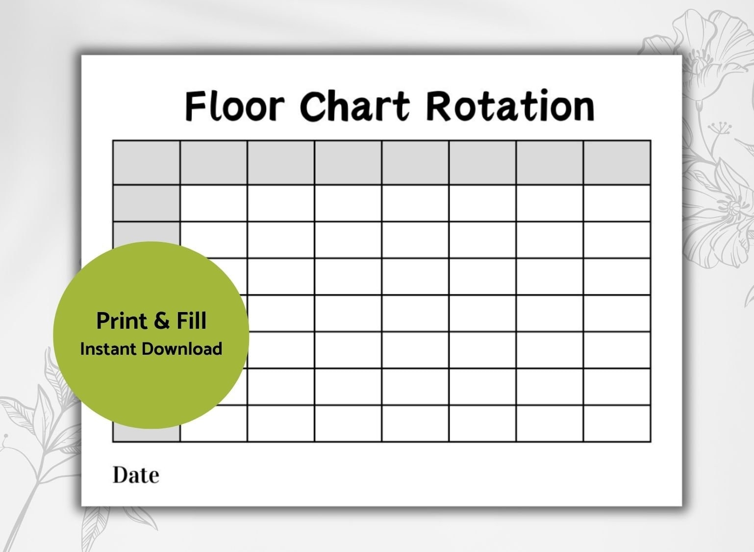 Floor Chart Rotation For Restaurant Server Rotation Chart Printable Fillable And Print And Write JPG Etsy