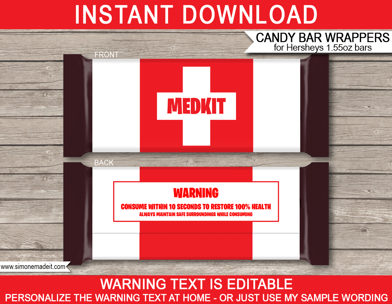 Fortnite Hershey Candy Bar Wrappers Medkit Candy Bar Party Favors