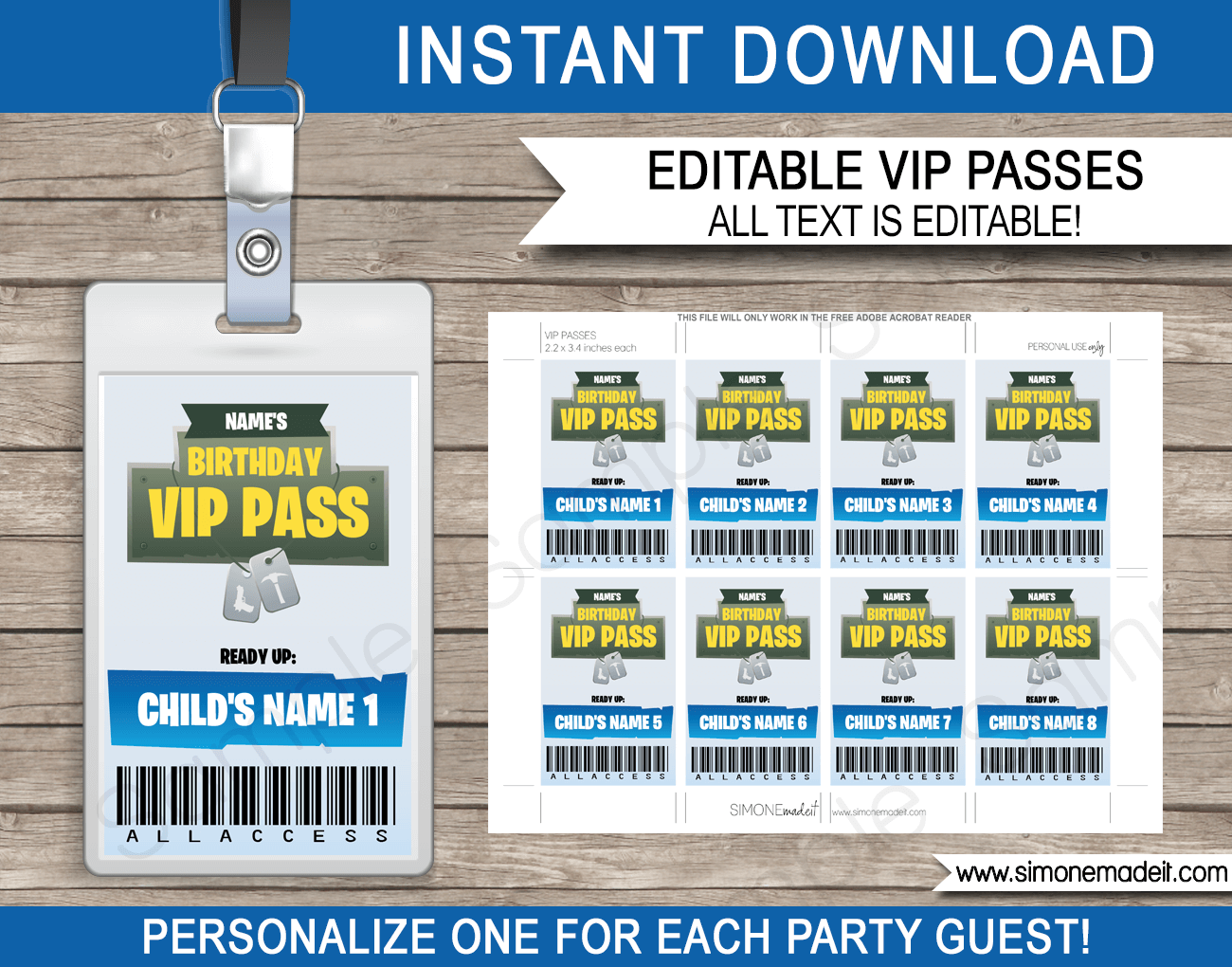 Fortnite Party VIP Passes Video Game Theme Fortnite Birthday Party Printables