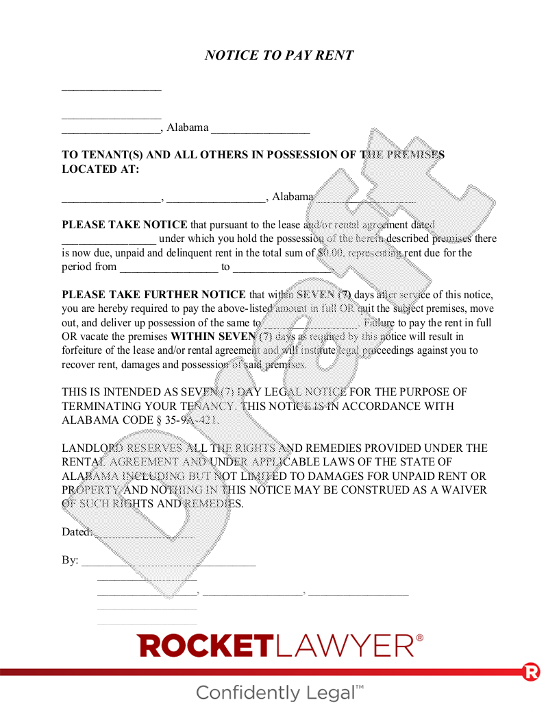 Free Printable Eviction Notice Alabama