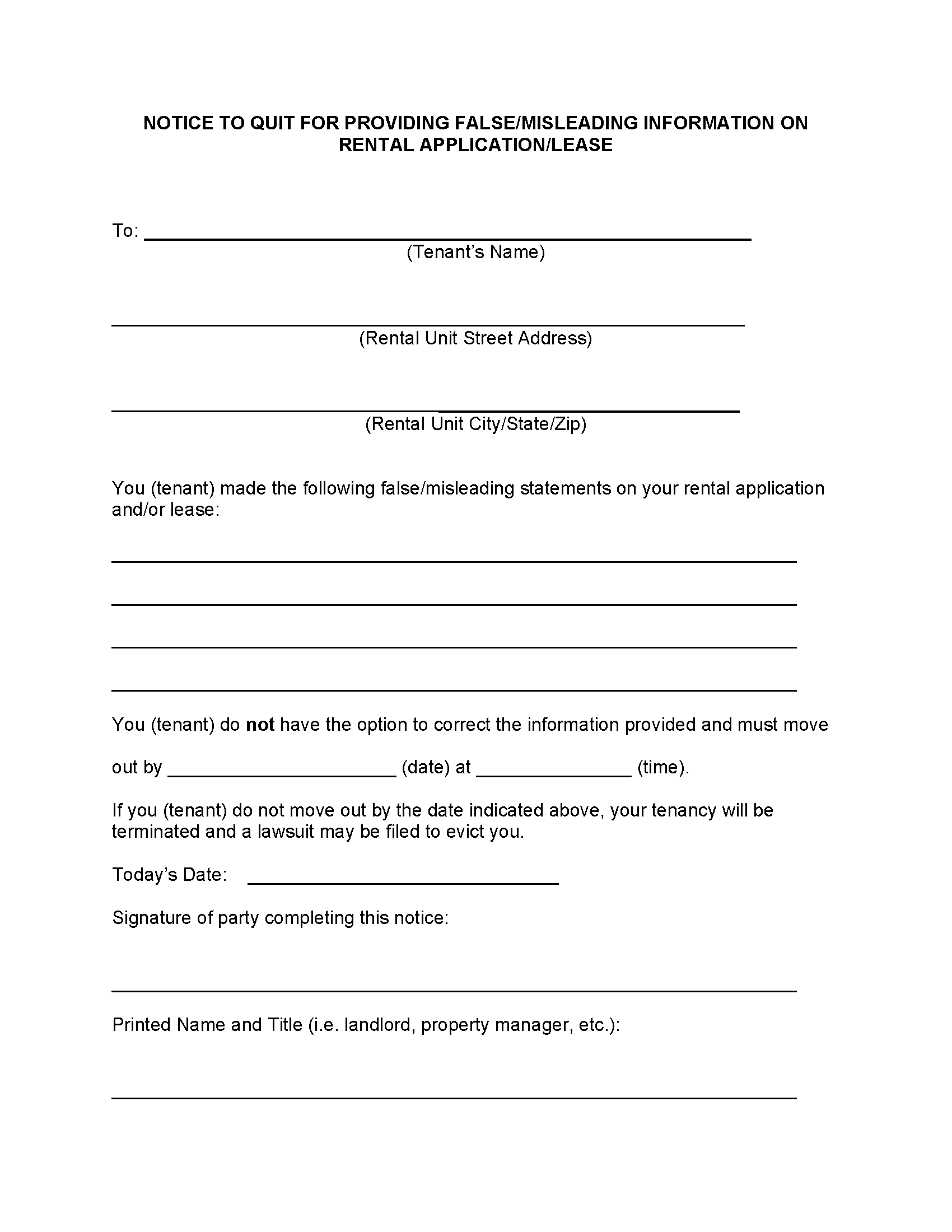 Free Printable Blank Eviction Notice