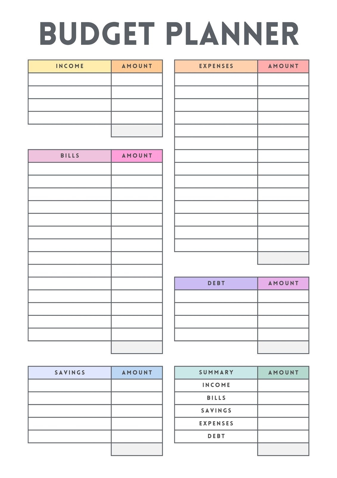 Free Printable Bugeting Pages