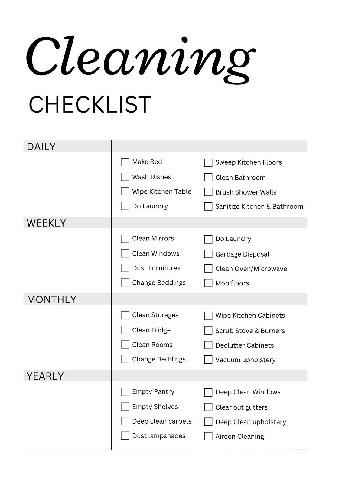 Free And Customizable Cleaning Templates
