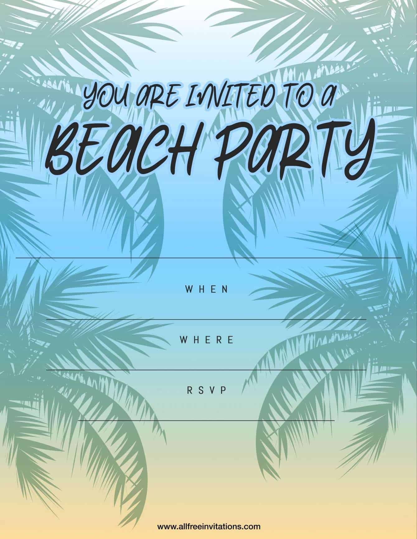 Beach Party Invitations Free Printable