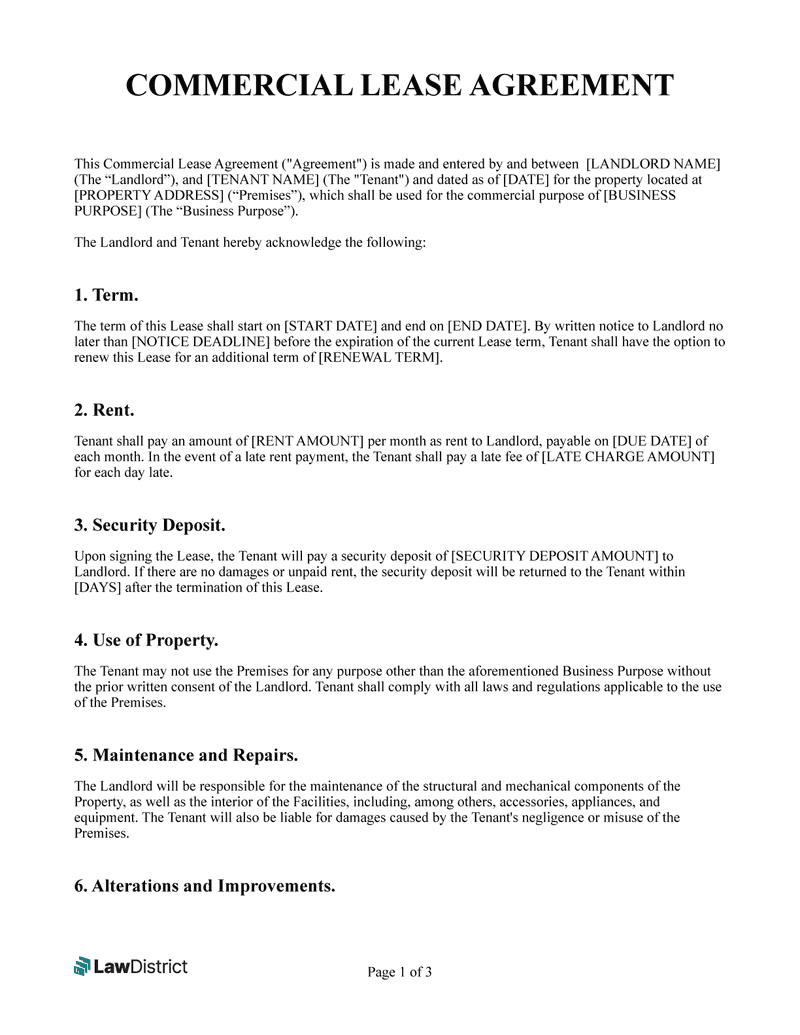 Free Printable Commercial Lease Agreement