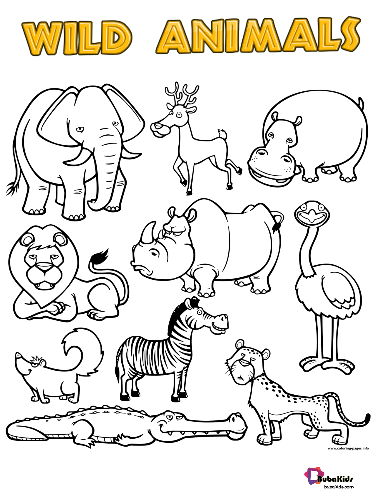 Free Download Wild Animals Printable Coloring Page BubaKids
