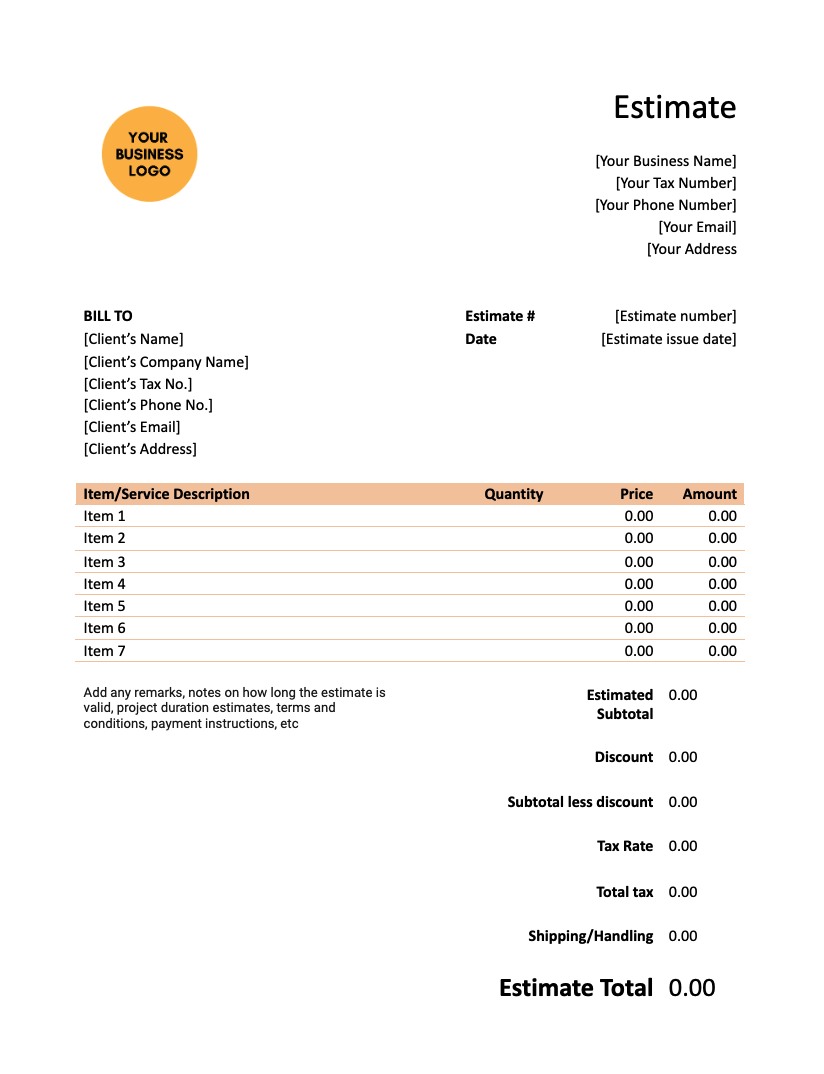 Free Printable Work Estimates