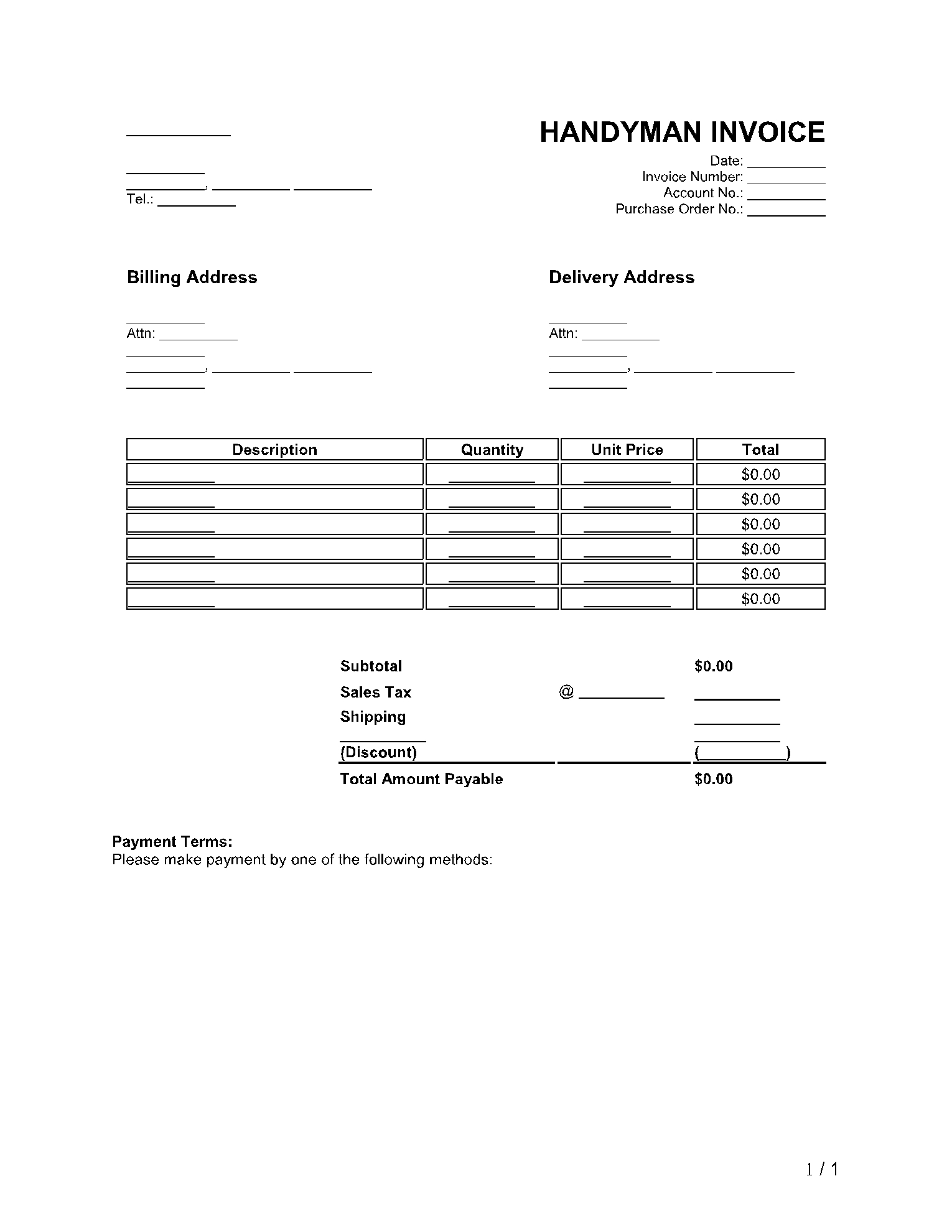 Free Handyman Contractor Invoice Template CocoSign