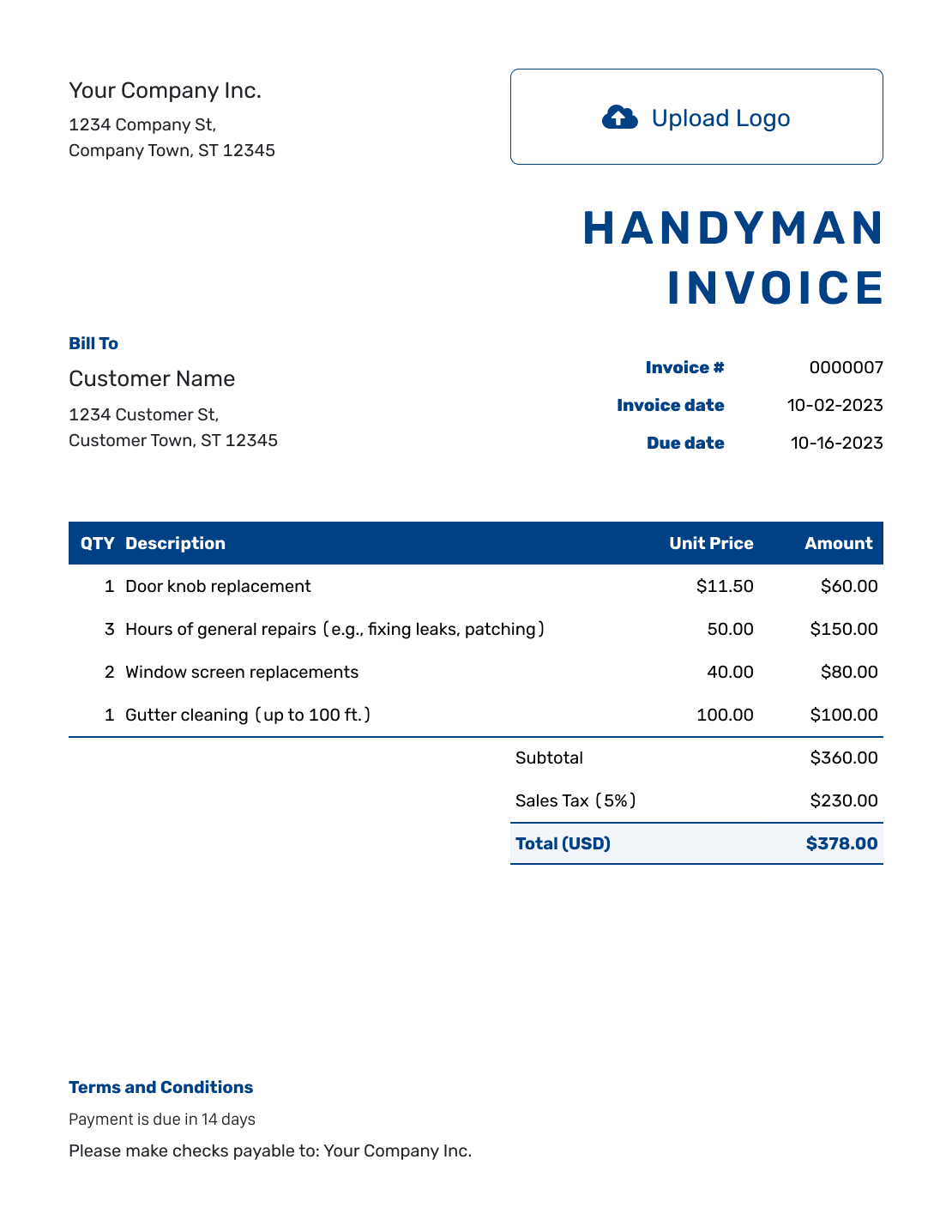 Free Handyman Invoice Template Docelf