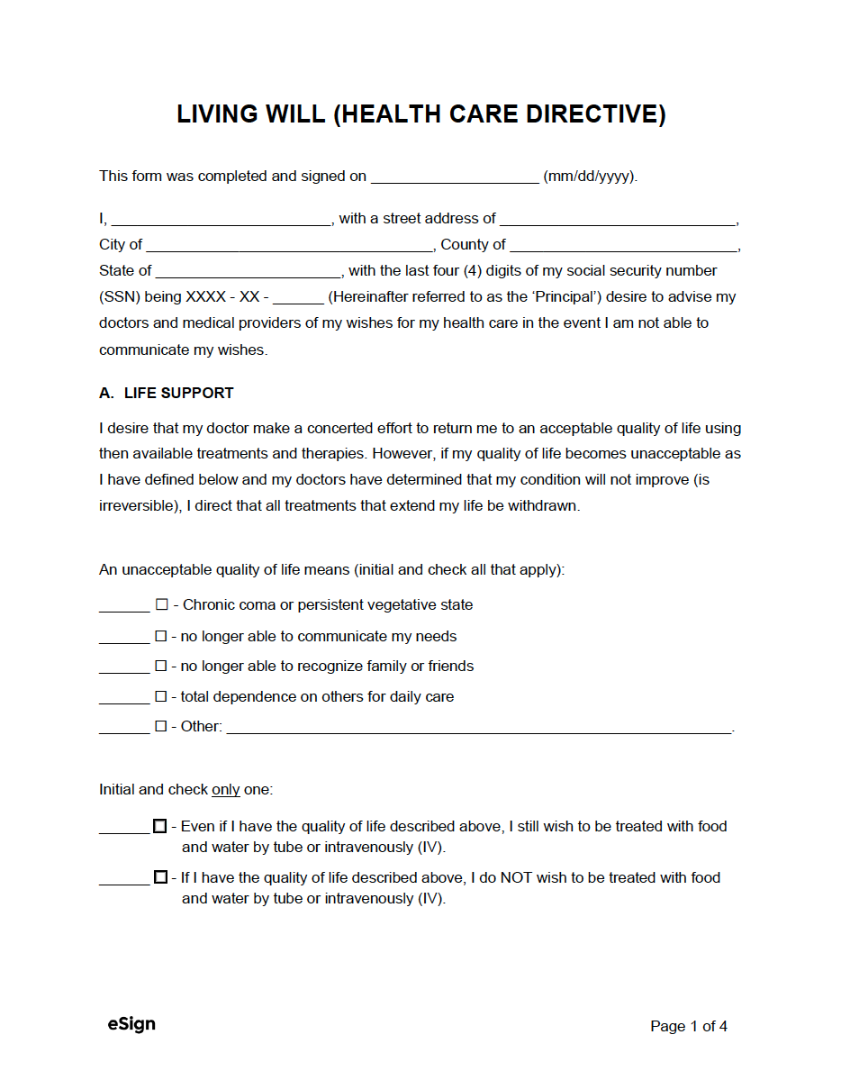 Free Printable Will Form
