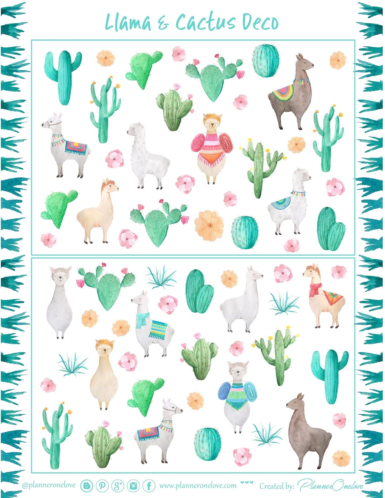 Free Llama Cactus Printable Planner Spread For EC Recollections Planner Bonus Deco Sheet Planner Onelove