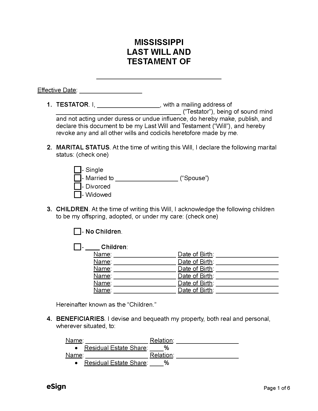 Free Mississippi Last Will And Testament Template PDF Word PDF Word