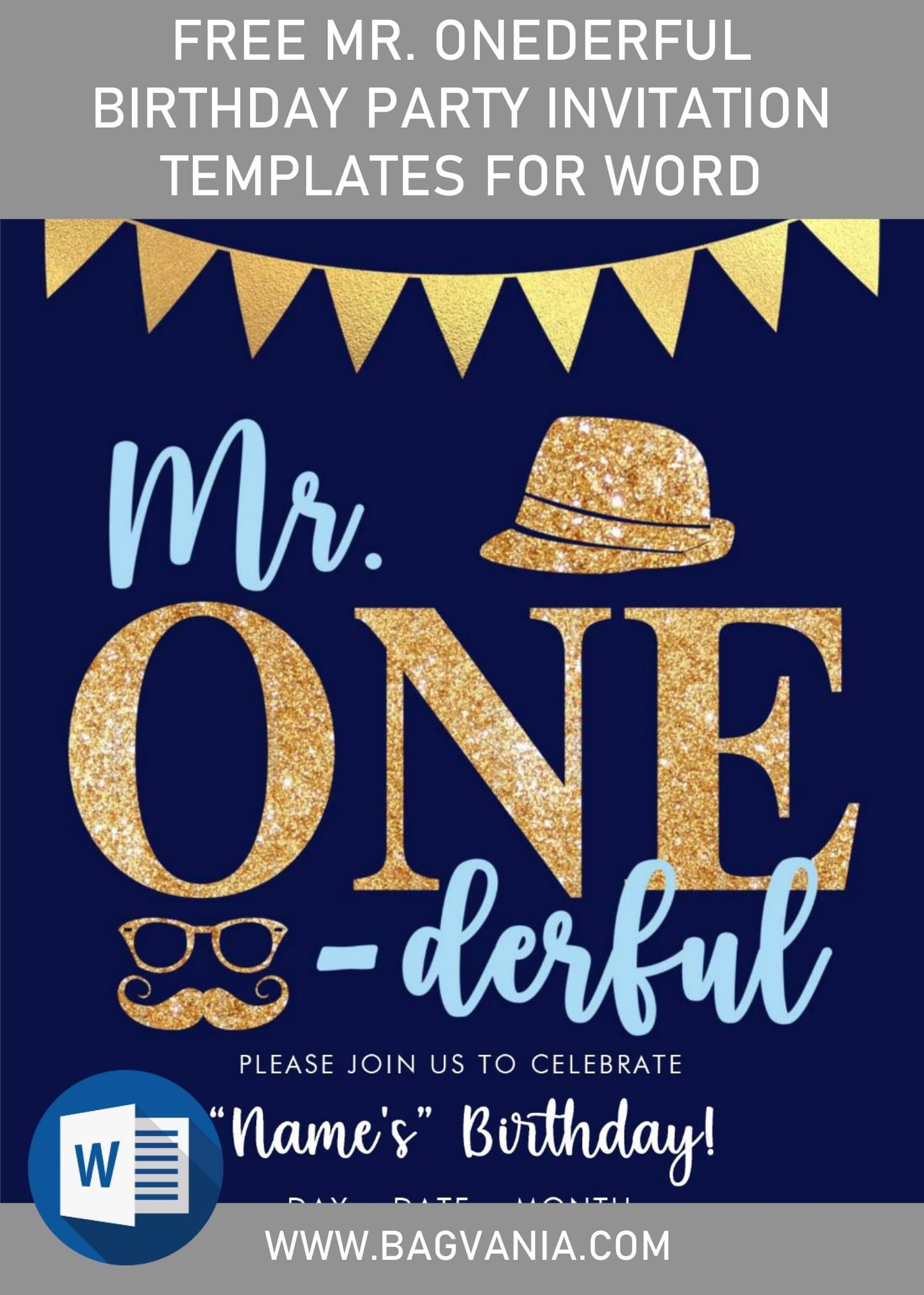 Free Mr Onederful Birthday Party Invitation Templates For Word