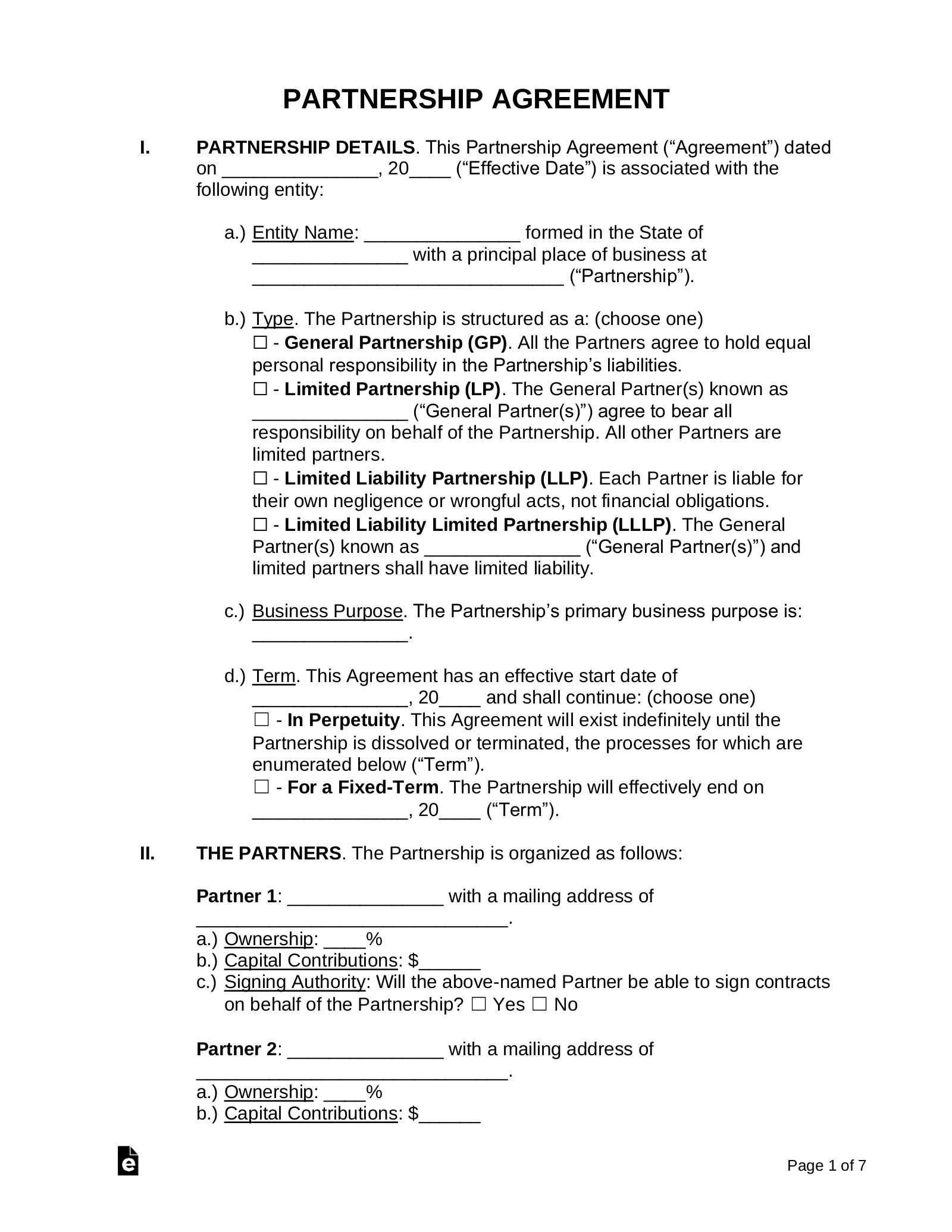 Free Partnership Agreement PDF Word EForms