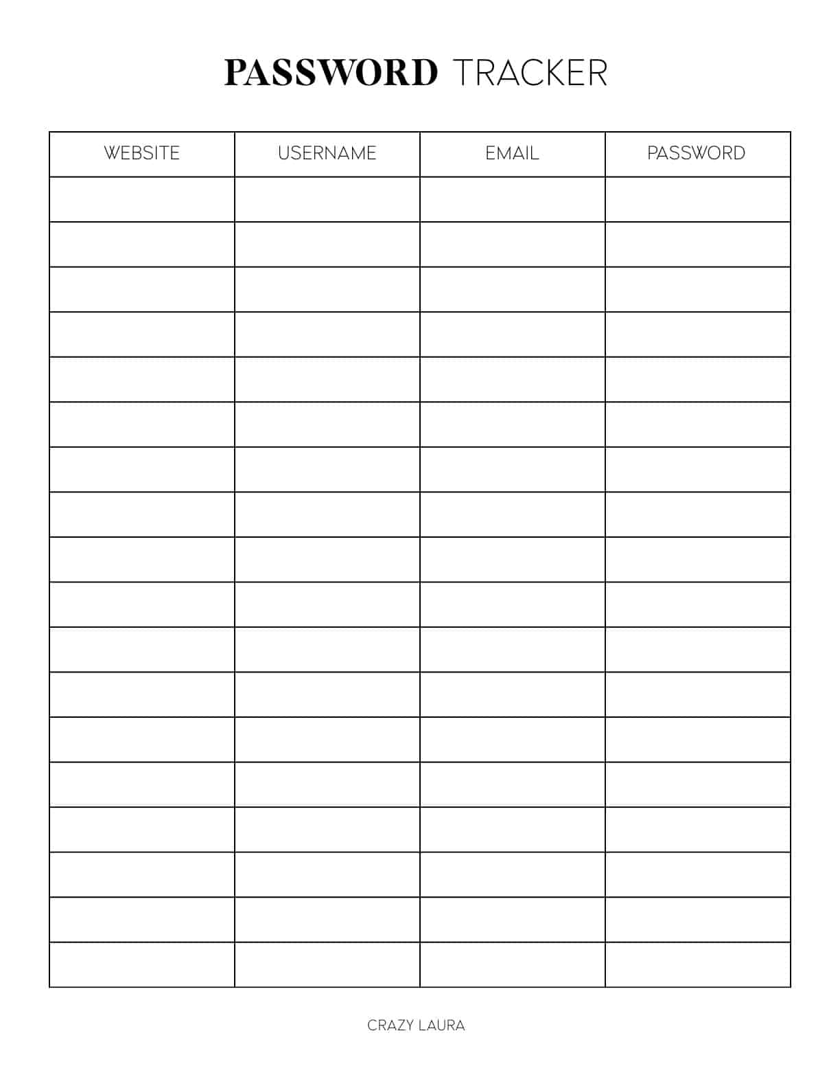Password Tracker Printable Free