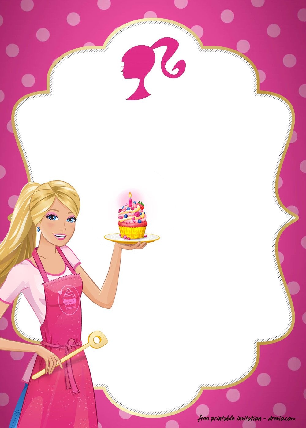 FREE Polkadot Pink Barbie Invitation Templates