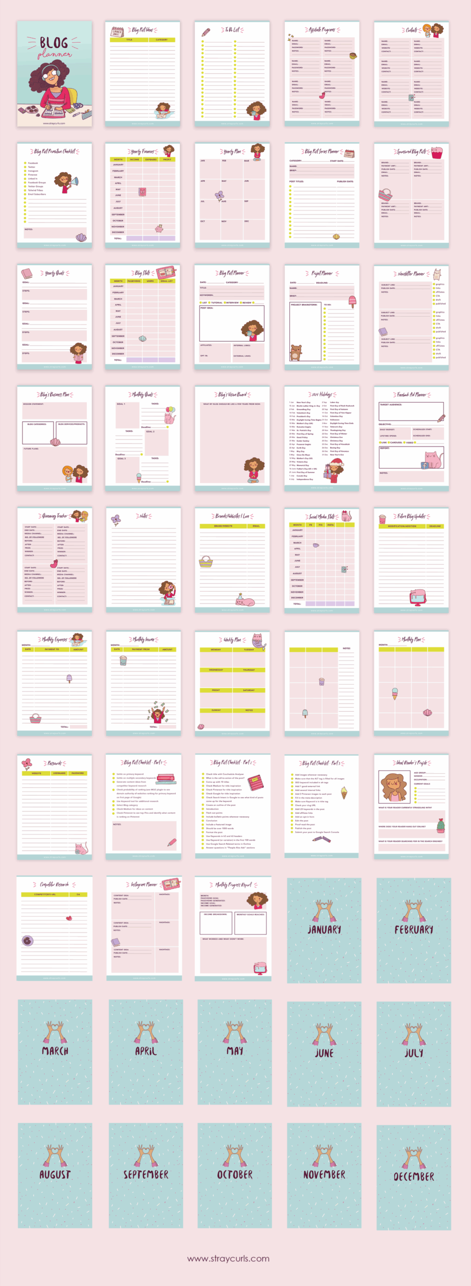 FREE Printable 2024 Blog Planner Stray Curls