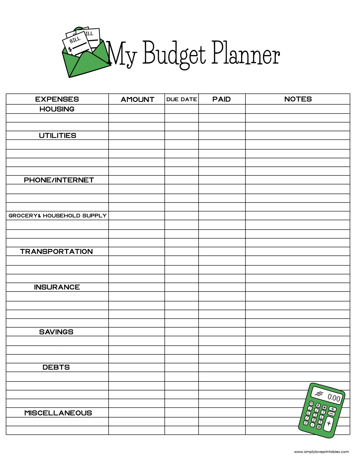 Free Printable Budget Forms