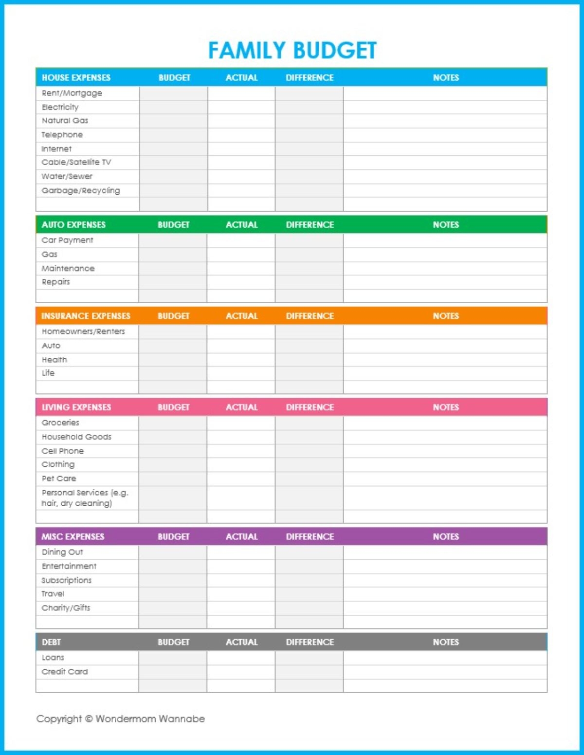 Free Budget Printables