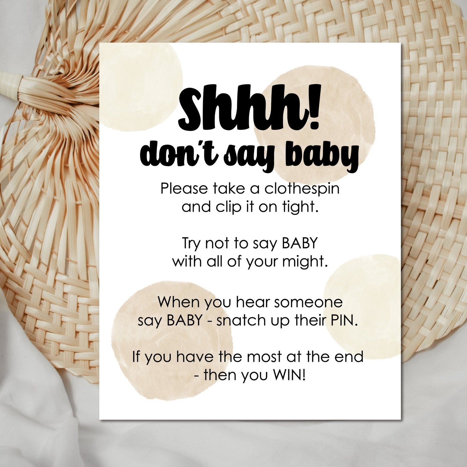 Free Printable Don t Say Baby Clothespin Baby Shower Game Sign Digital Download