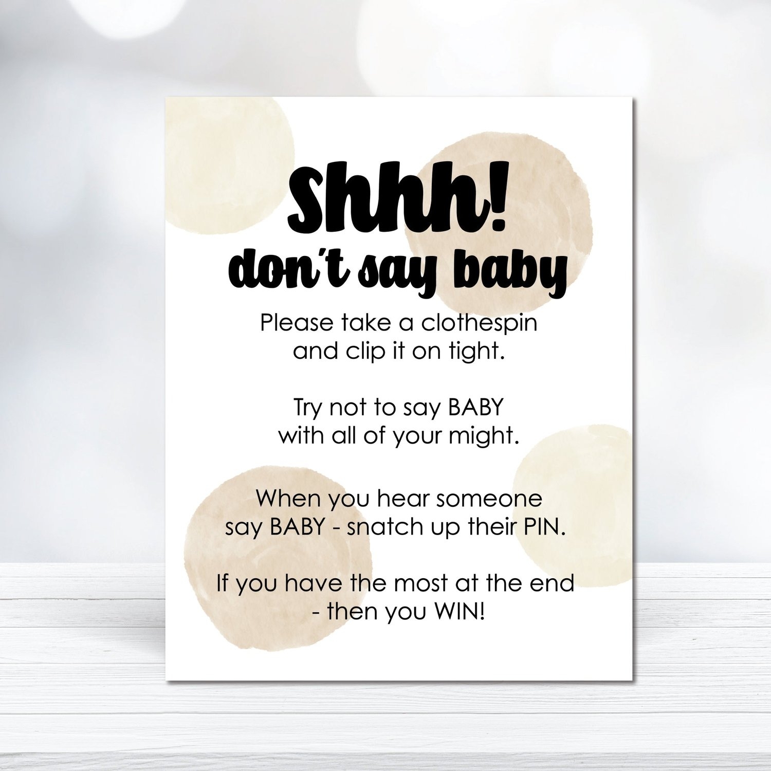 Free Printable Don t Say Baby Clothespin Baby Shower Game Sign Digital Download