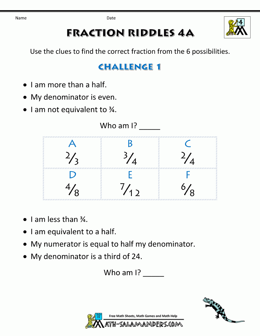 Free Printable Fraction Worksheets