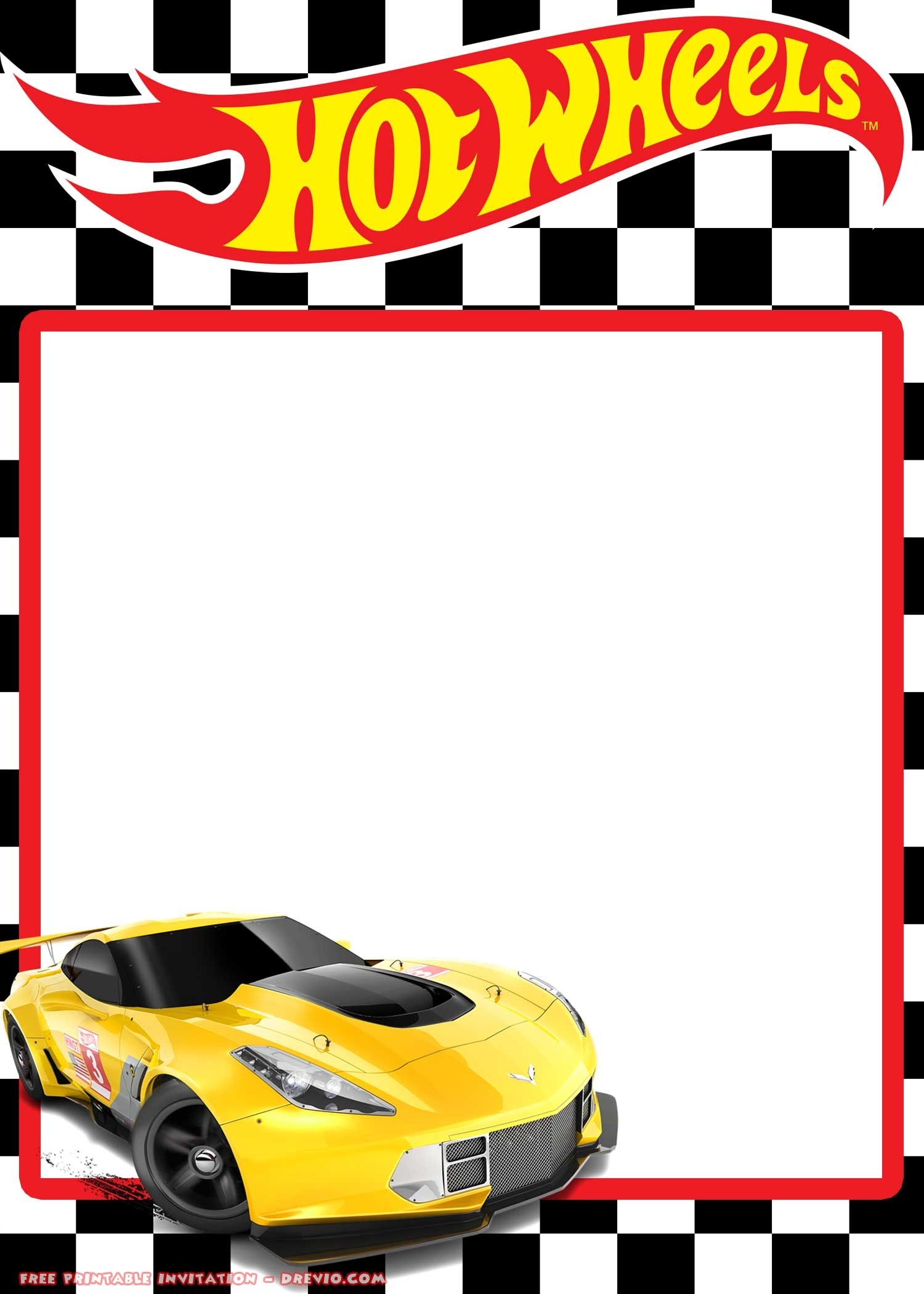 FREE Printable Hot Wheels Invitation Template Ferrari Corvette Dodge Etc