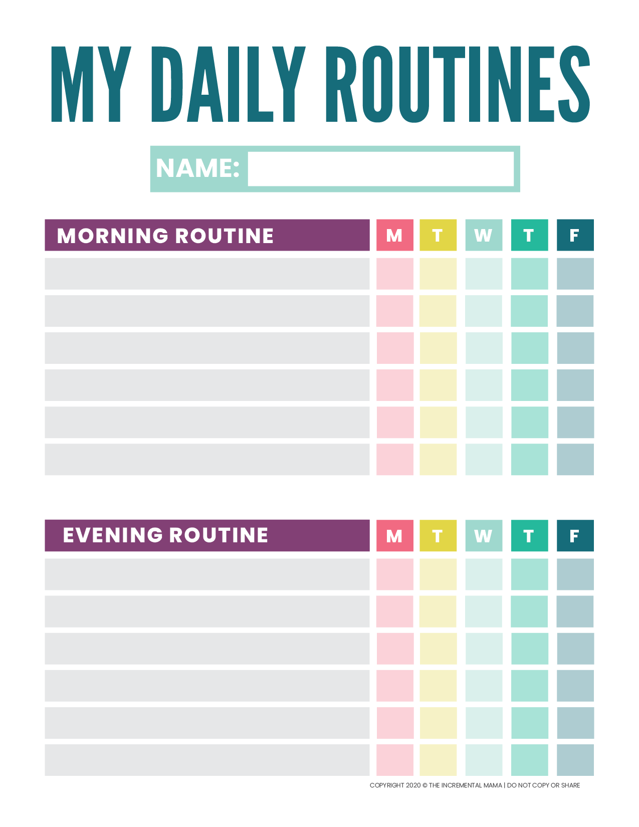 Free Printable Routine Chart For Kids